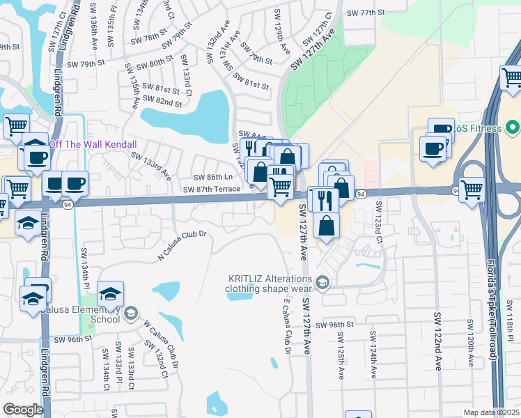 map of restaurants, bars, coffee shops, grocery stores, and more near 12924 Southwest 88th Lane in Miami