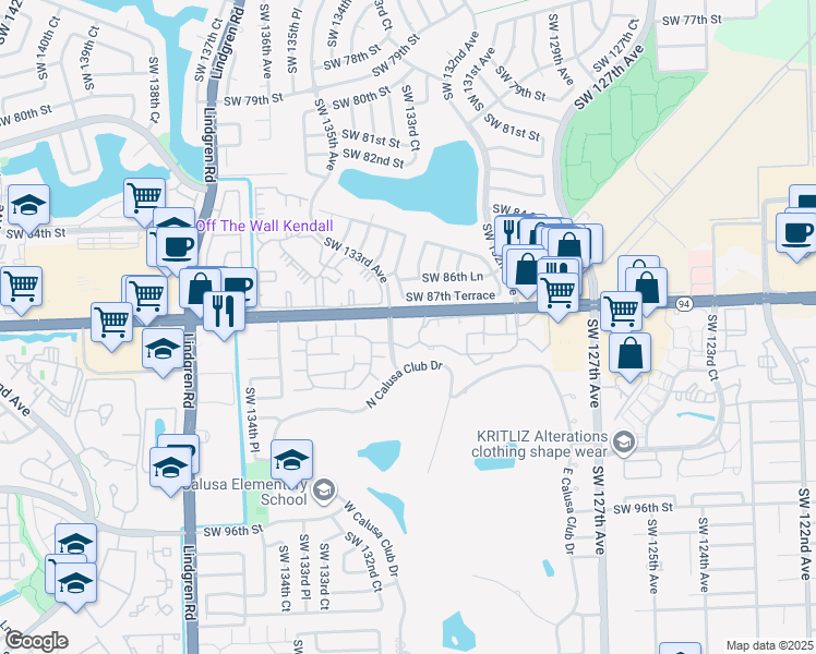 map of restaurants, bars, coffee shops, grocery stores, and more near 8811 Southwest 132nd Place in Miami