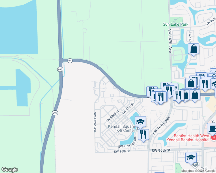 map of restaurants, bars, coffee shops, grocery stores, and more near 8869 Southwest 172nd Avenue in Miami