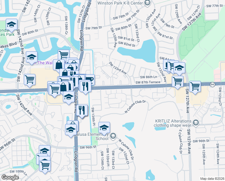 map of restaurants, bars, coffee shops, grocery stores, and more near 13371 Southwest 89th Terrace in Miami