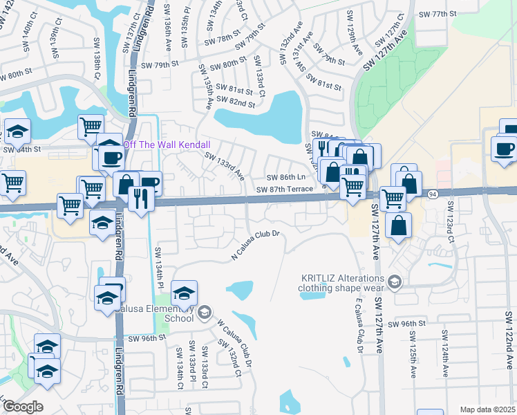 map of restaurants, bars, coffee shops, grocery stores, and more near 8811 Southwest 132nd Place in Miami