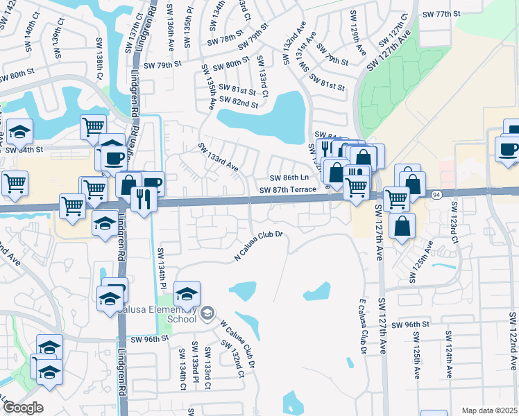 map of restaurants, bars, coffee shops, grocery stores, and more near 8811 Southwest 132nd Place in Miami