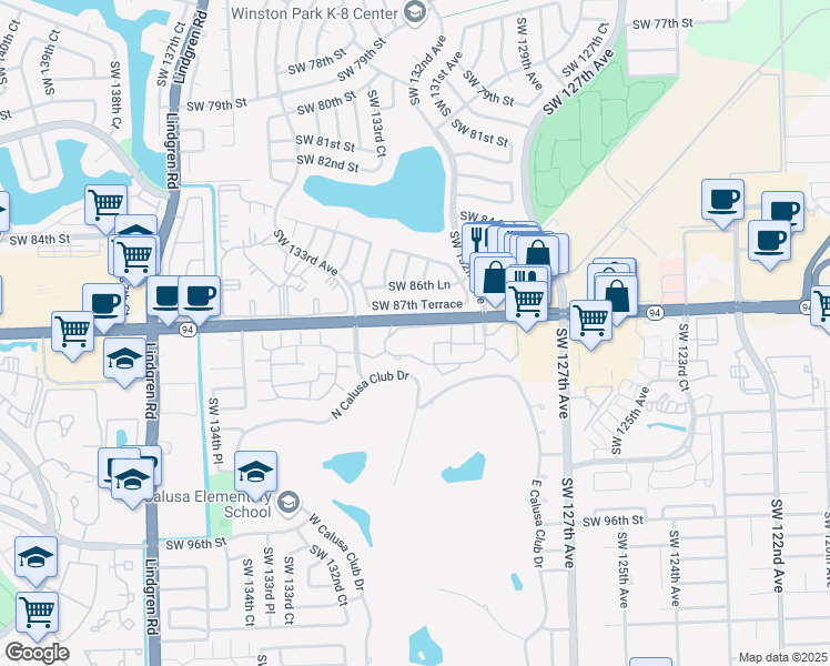 map of restaurants, bars, coffee shops, grocery stores, and more near 8888 Southwest 131st Court in Miami