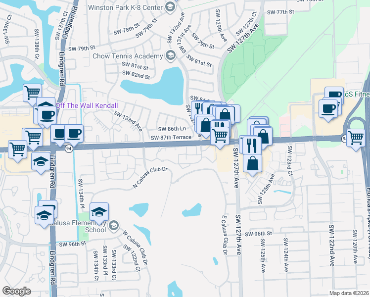 map of restaurants, bars, coffee shops, grocery stores, and more near 13206 Southwest 87th Terrace in Miami