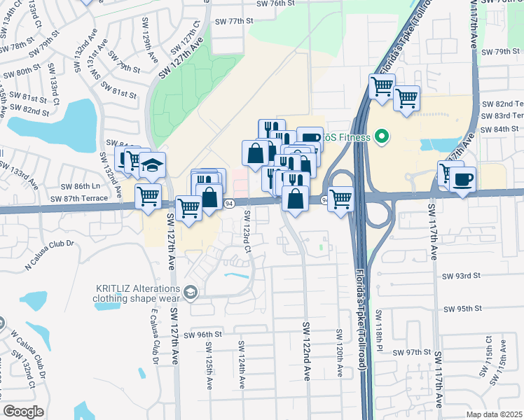 map of restaurants, bars, coffee shops, grocery stores, and more near 8811 Southwest 123rd Court in Miami