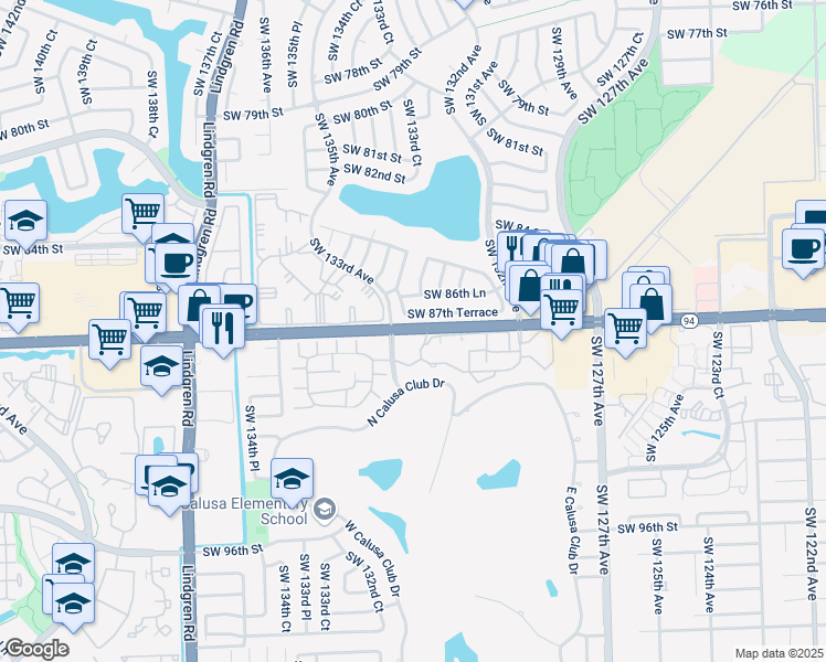 map of restaurants, bars, coffee shops, grocery stores, and more near 13022 Southwest 88th Street in Miami