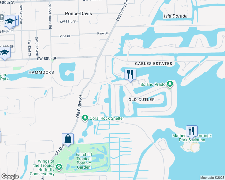 map of restaurants, bars, coffee shops, grocery stores, and more near 9304 Balada Street in Coral Gables