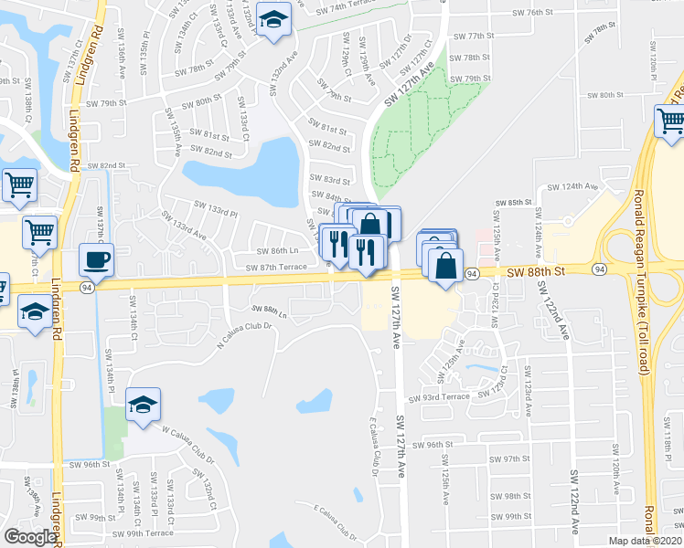 map of restaurants, bars, coffee shops, grocery stores, and more near 13027 Southwest 88th Street in Miami