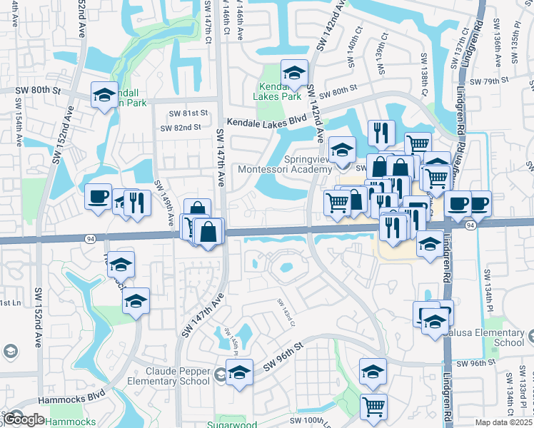 map of restaurants, bars, coffee shops, grocery stores, and more near 14601 Southwest 88th Street in Miami