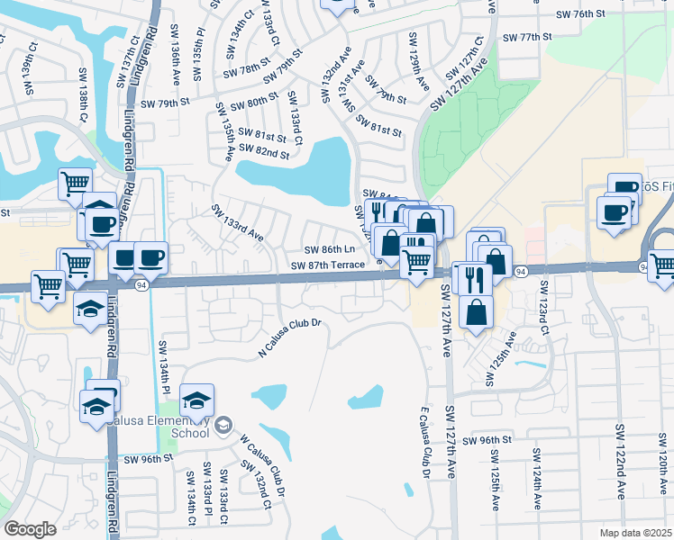 map of restaurants, bars, coffee shops, grocery stores, and more near 13218 Southwest 87th Terrace in Miami