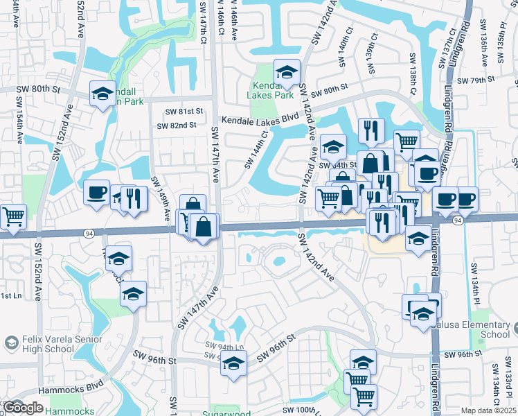 map of restaurants, bars, coffee shops, grocery stores, and more near 14201 Southwest 88th Street in Miami