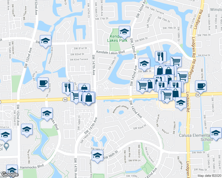 map of restaurants, bars, coffee shops, grocery stores, and more near 14211 Southwest 88th Street in Miami