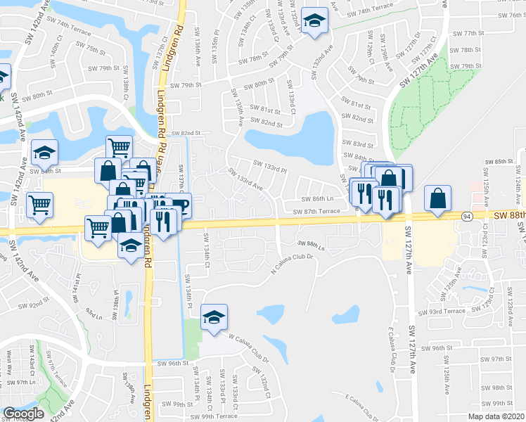 map of restaurants, bars, coffee shops, grocery stores, and more near in Kendale Lakes