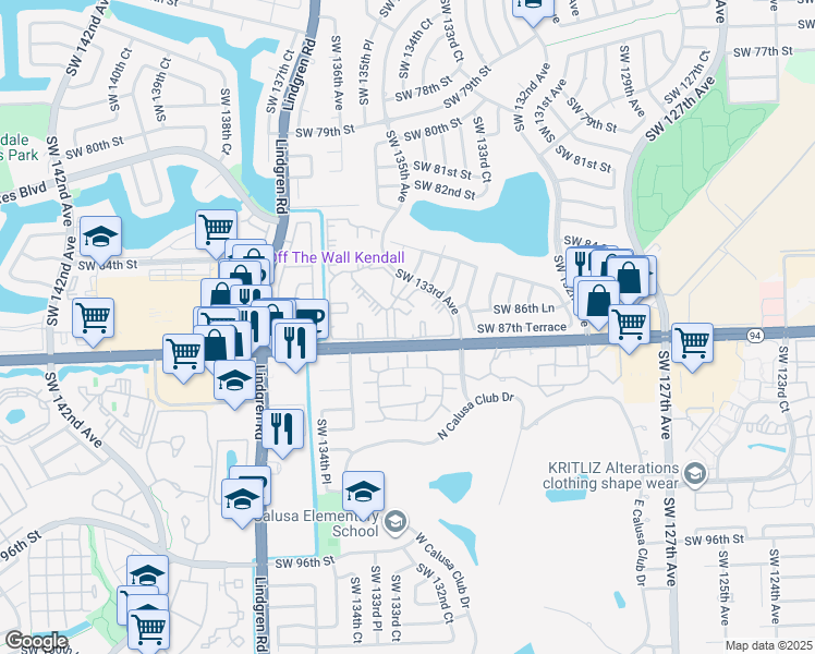 map of restaurants, bars, coffee shops, grocery stores, and more near 8700 Southwest 133rd Avenue in Miami