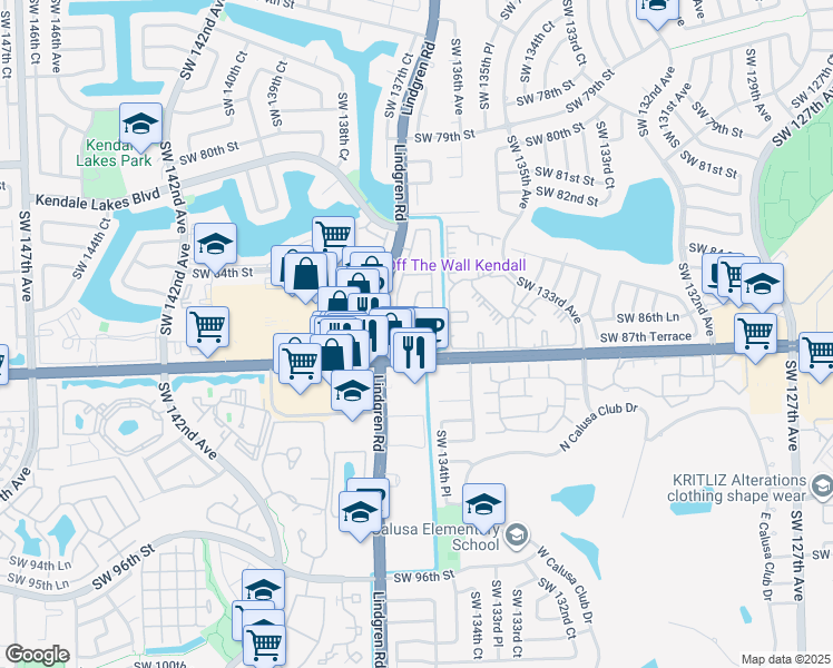 map of restaurants, bars, coffee shops, grocery stores, and more near 8709 Southwest 137th Avenue in Miami