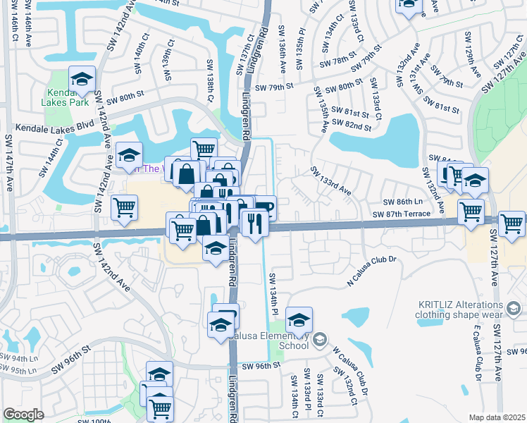 map of restaurants, bars, coffee shops, grocery stores, and more near 8709 Southwest 137th Avenue in Miami