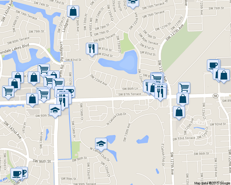 map of restaurants, bars, coffee shops, grocery stores, and more near in Kendale Lakes