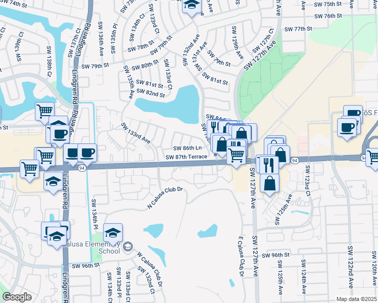 map of restaurants, bars, coffee shops, grocery stores, and more near 13218 Southwest 87th Terrace in Miami