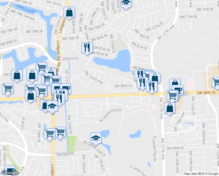 map of restaurants, bars, coffee shops, grocery stores, and more near 8650 Southwest 133rd Avenue Road in Miami