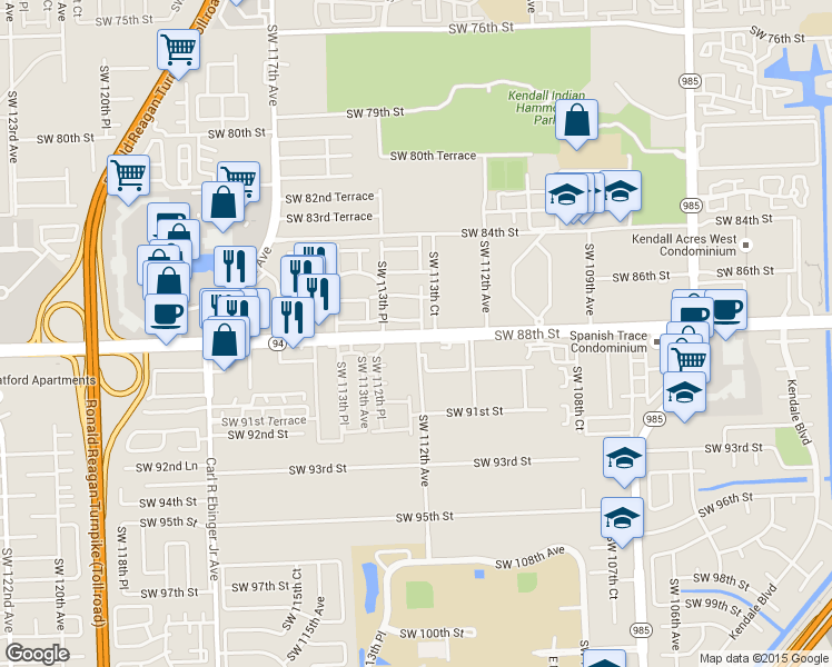 map of restaurants, bars, coffee shops, grocery stores, and more near in Kendall