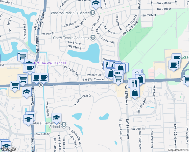 map of restaurants, bars, coffee shops, grocery stores, and more near 13218 Southwest 87th Terrace in Miami