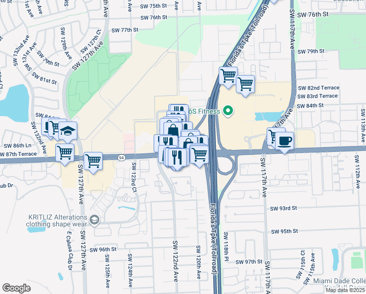 map of restaurants, bars, coffee shops, grocery stores, and more near 11910 Florida 94 in Miami
