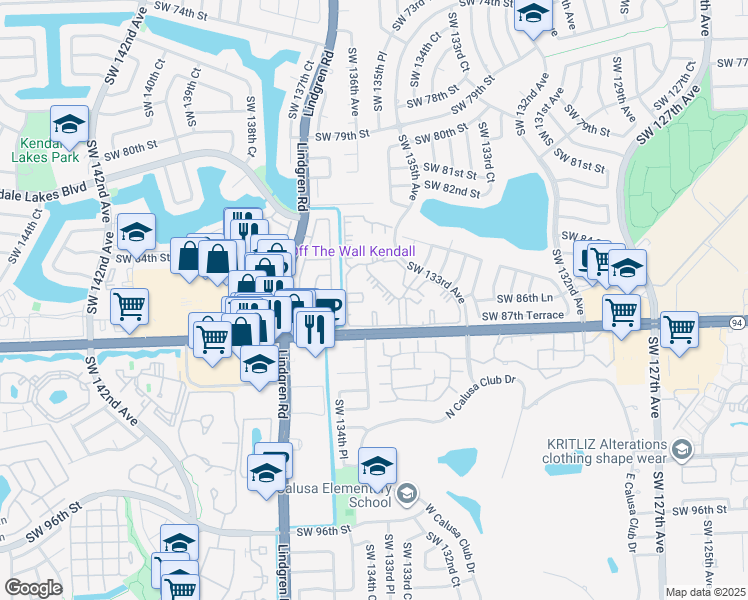 map of restaurants, bars, coffee shops, grocery stores, and more near 8508 Southwest 133rd Avenue in Miami