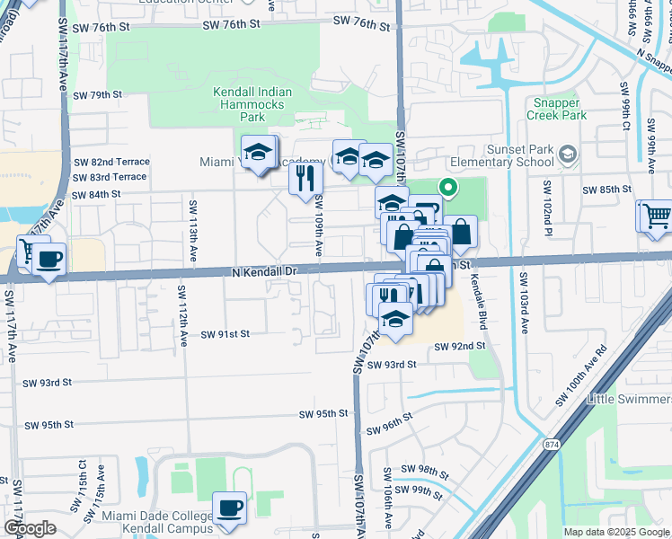 map of restaurants, bars, coffee shops, grocery stores, and more near 10825 Florida 94 in Miami