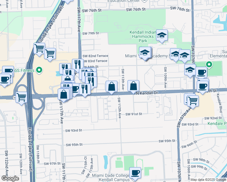 map of restaurants, bars, coffee shops, grocery stores, and more near 11375 Southwest 87th Terrace in Miami