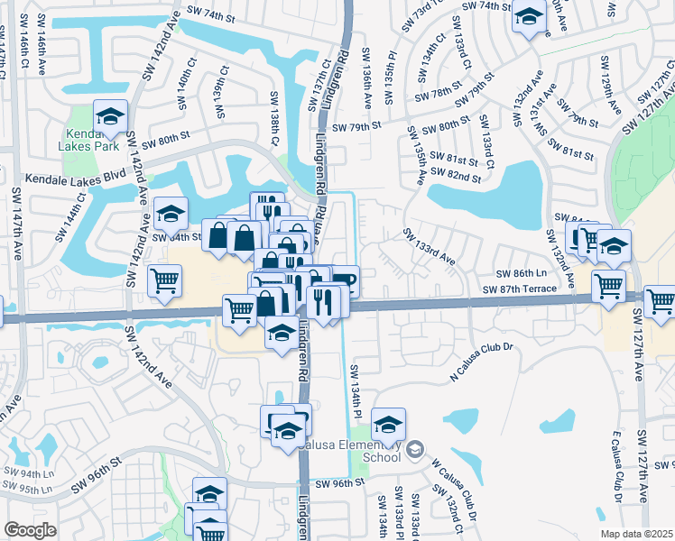 map of restaurants, bars, coffee shops, grocery stores, and more near 8741 Southwest 137th Avenue in Miami