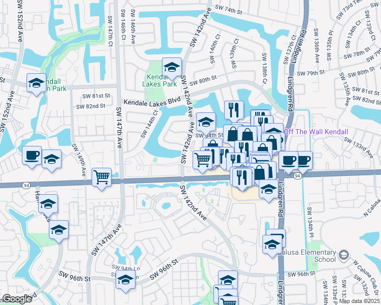 map of restaurants, bars, coffee shops, grocery stores, and more near 14180 Southwest 84th Street in Miami