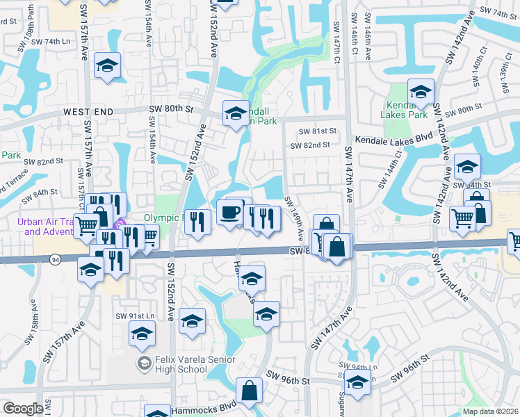 map of restaurants, bars, coffee shops, grocery stores, and more near 8465 Hammocks Boulevard in Miami