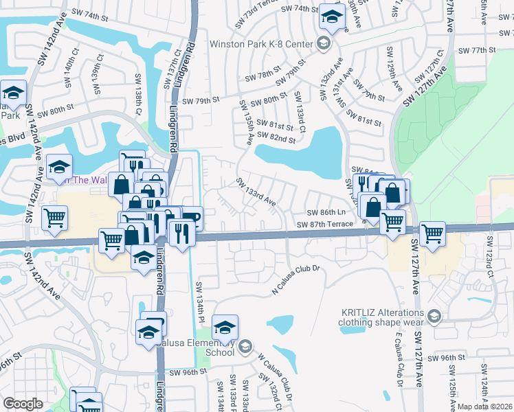 map of restaurants, bars, coffee shops, grocery stores, and more near 13244 Southwest 85th Lane in Miami