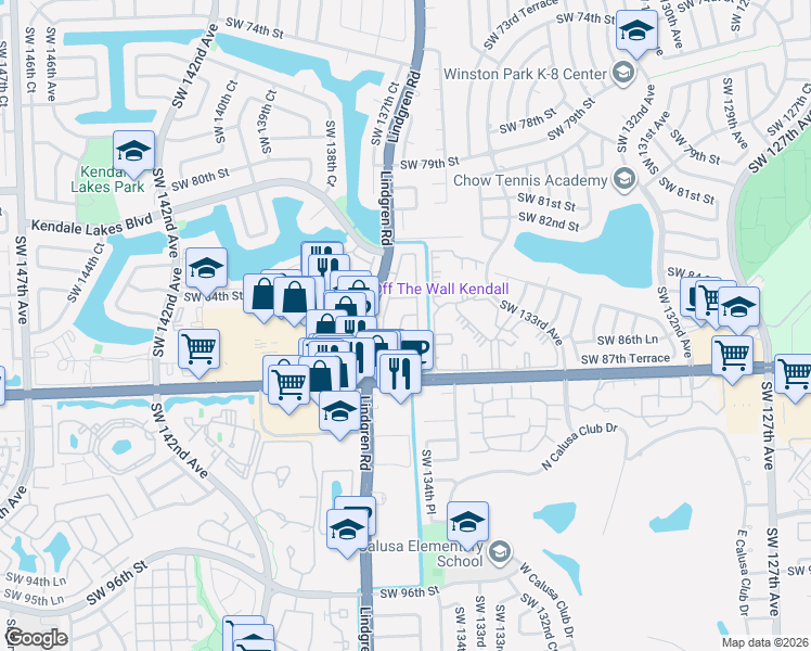 map of restaurants, bars, coffee shops, grocery stores, and more near 8633 Southwest 137th Avenue in Miami