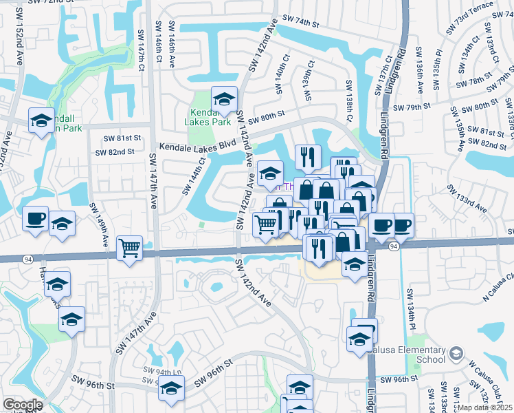 map of restaurants, bars, coffee shops, grocery stores, and more near 14180 Southwest 84th Street in Miami