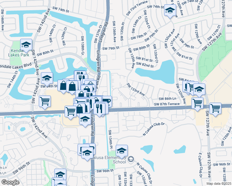 map of restaurants, bars, coffee shops, grocery stores, and more near 8520 Southwest 133rd Avenue in Miami