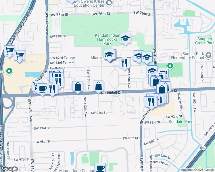map of restaurants, bars, coffee shops, grocery stores, and more near 11123 Florida 94 in Miami