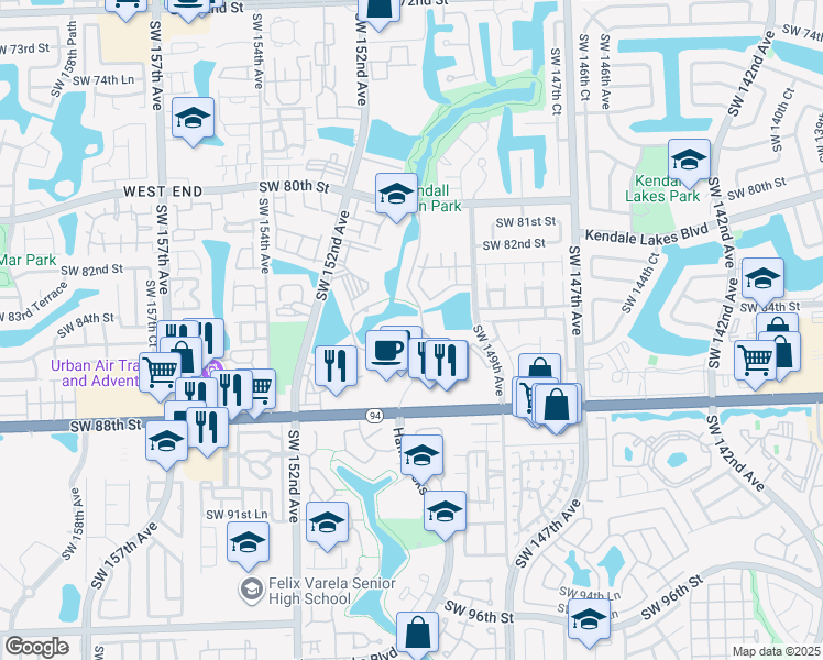 map of restaurants, bars, coffee shops, grocery stores, and more near 8465 Hammocks Boulevard in Miami