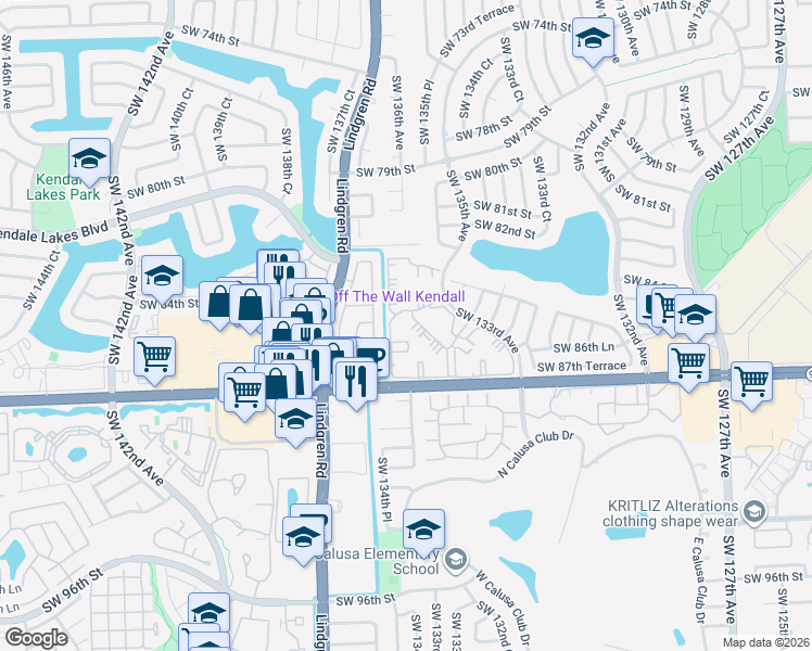 map of restaurants, bars, coffee shops, grocery stores, and more near 8520 Southwest 133rd Avenue in Miami