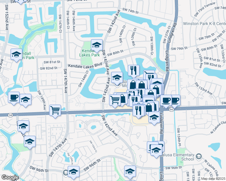 map of restaurants, bars, coffee shops, grocery stores, and more near 14180 Southwest 84th Street in Miami