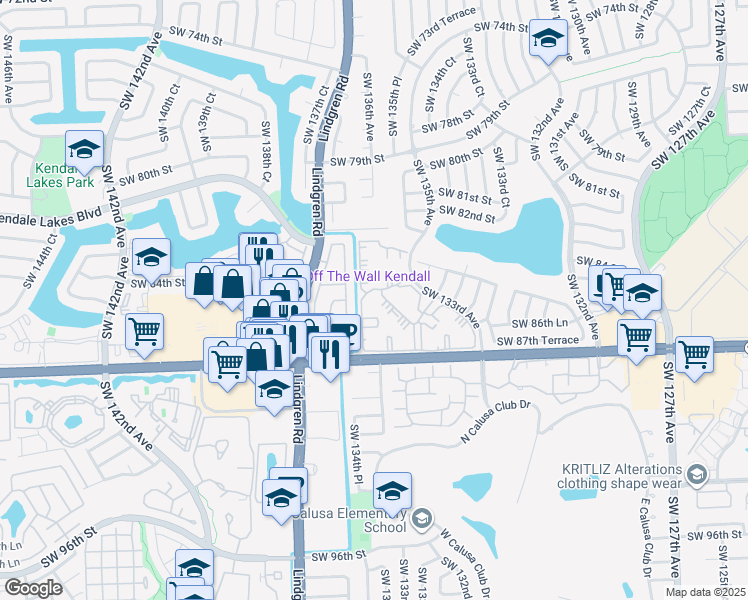 map of restaurants, bars, coffee shops, grocery stores, and more near 8520 Southwest 133rd Avenue in Miami