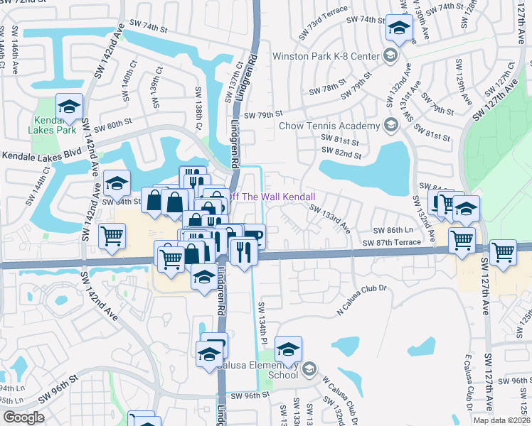 map of restaurants, bars, coffee shops, grocery stores, and more near 8520 Southwest 133rd Avenue in Miami
