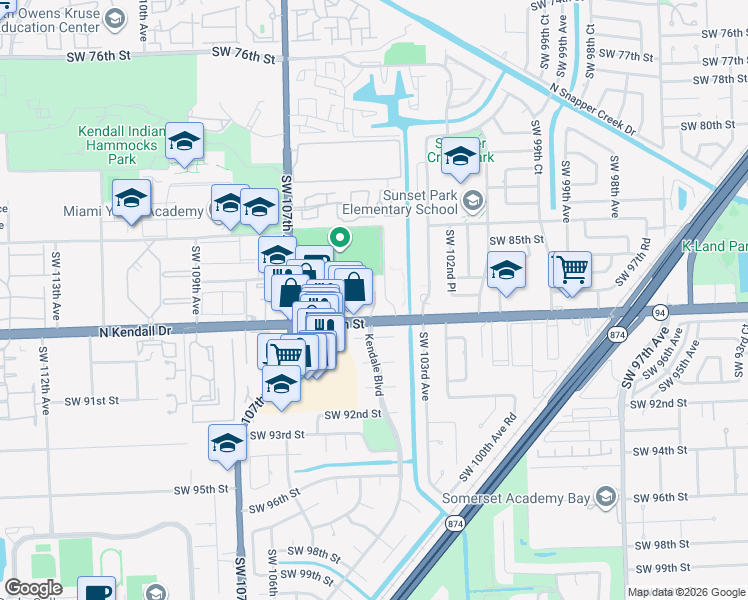 map of restaurants, bars, coffee shops, grocery stores, and more near 10491 Florida 94 in Miami