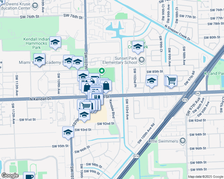 map of restaurants, bars, coffee shops, grocery stores, and more near 10491 Florida 94 in Miami