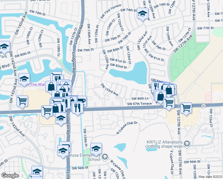 map of restaurants, bars, coffee shops, grocery stores, and more near 13244 Southwest 85th Lane in Miami