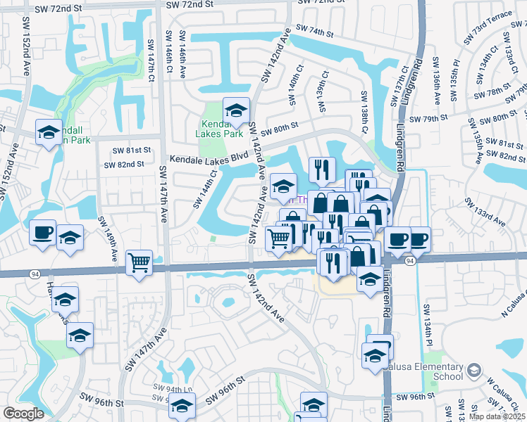 map of restaurants, bars, coffee shops, grocery stores, and more near 14180 Southwest 84th Street in Miami