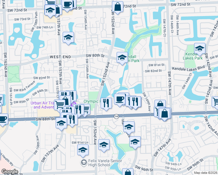 map of restaurants, bars, coffee shops, grocery stores, and more near 13970 SW 111 Street in Miami