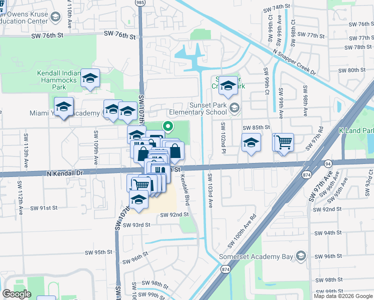 map of restaurants, bars, coffee shops, grocery stores, and more near 58 Southwest 86th Street in Miami