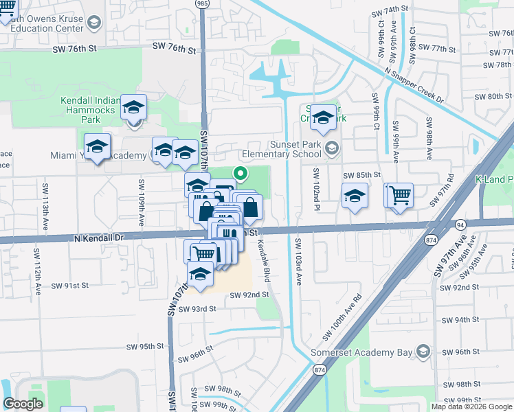 map of restaurants, bars, coffee shops, grocery stores, and more near 58 Southwest 86th Street in Miami