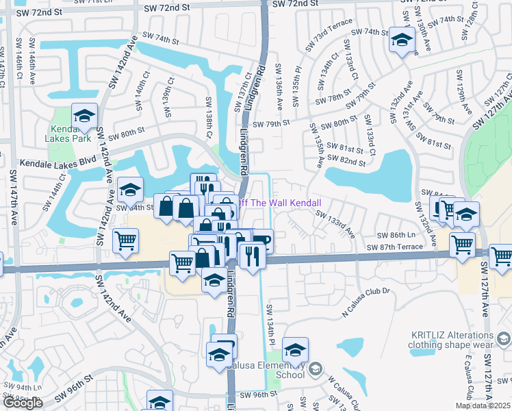 map of restaurants, bars, coffee shops, grocery stores, and more near 8621 Southwest 137th Avenue in Miami